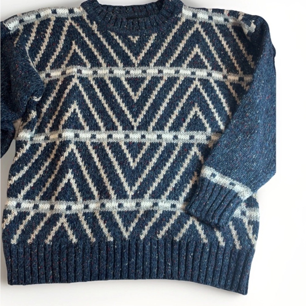 Architect Blue and White Patterned Crewneck Vintage Wool Blend Sweater